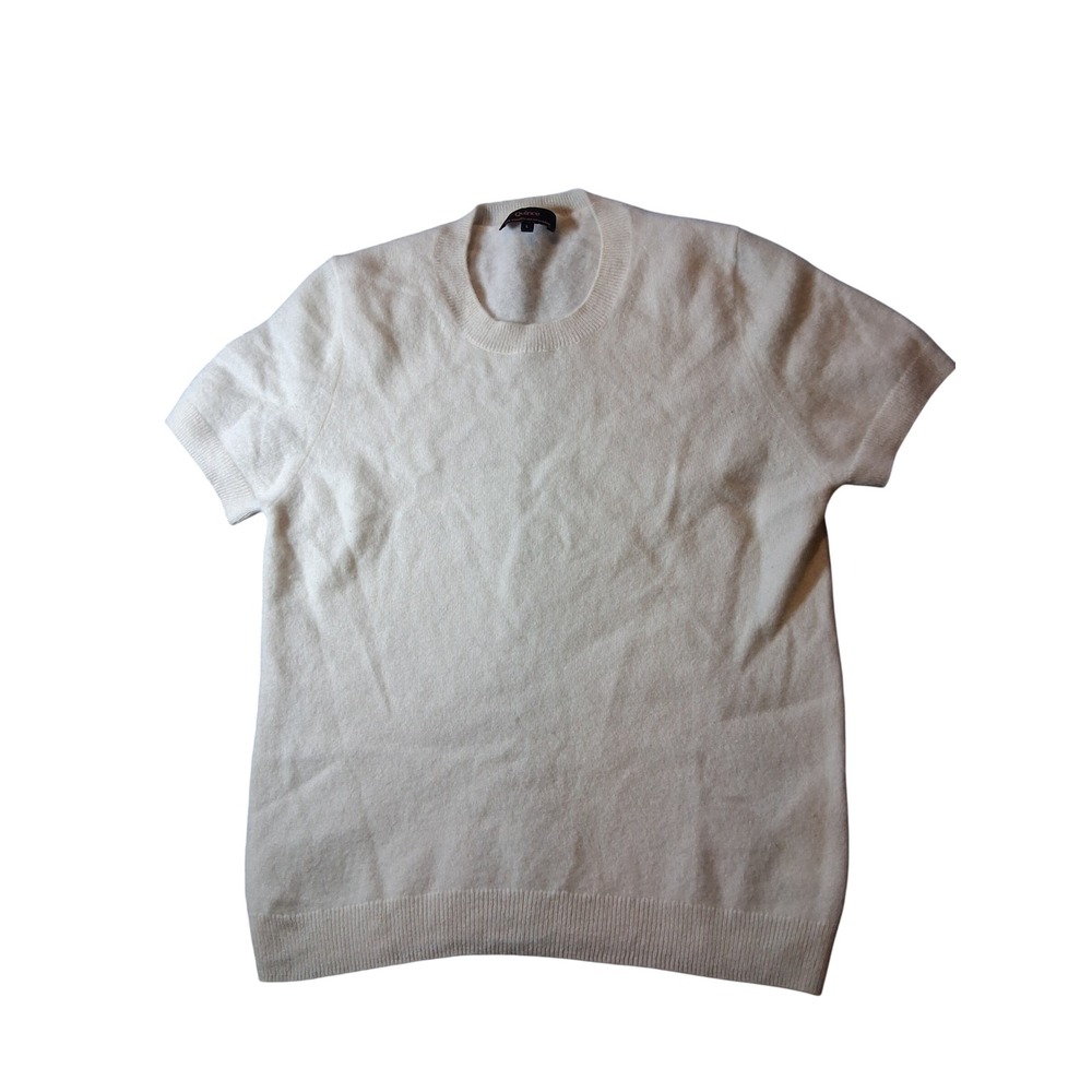 Quince Mongolian Cashmere Short Sleeve Sweater Ivory Crew Neck Large(fits small)